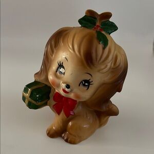 Vintage 1960's Lefton Ceramic Porcelain Puppy Dog Figurine with Gift #7696